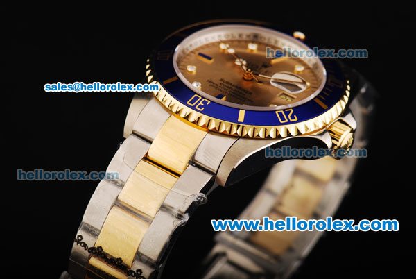 Rolex Submariner Swiss ETA 2836 Automatic Movement Steel Case with Diamond Markers and Two Tone Strap - Click Image to Close
